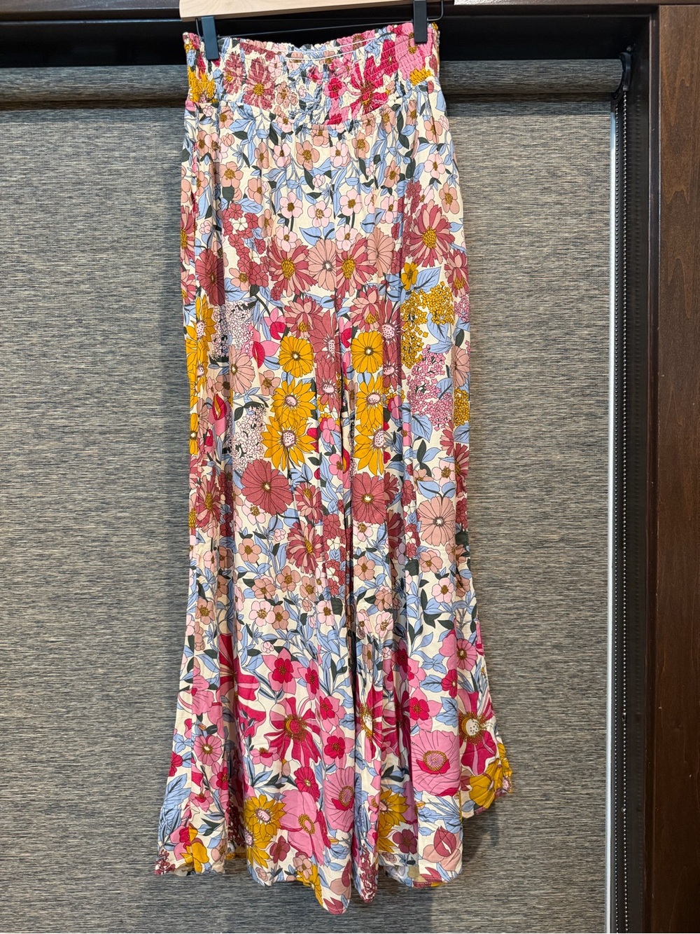 Wide Leg Floral Rayon Pants - Pink Multi